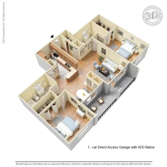 2 Bed 2 Bath 1226 SqFt (1090 Net) 1521 floor plan